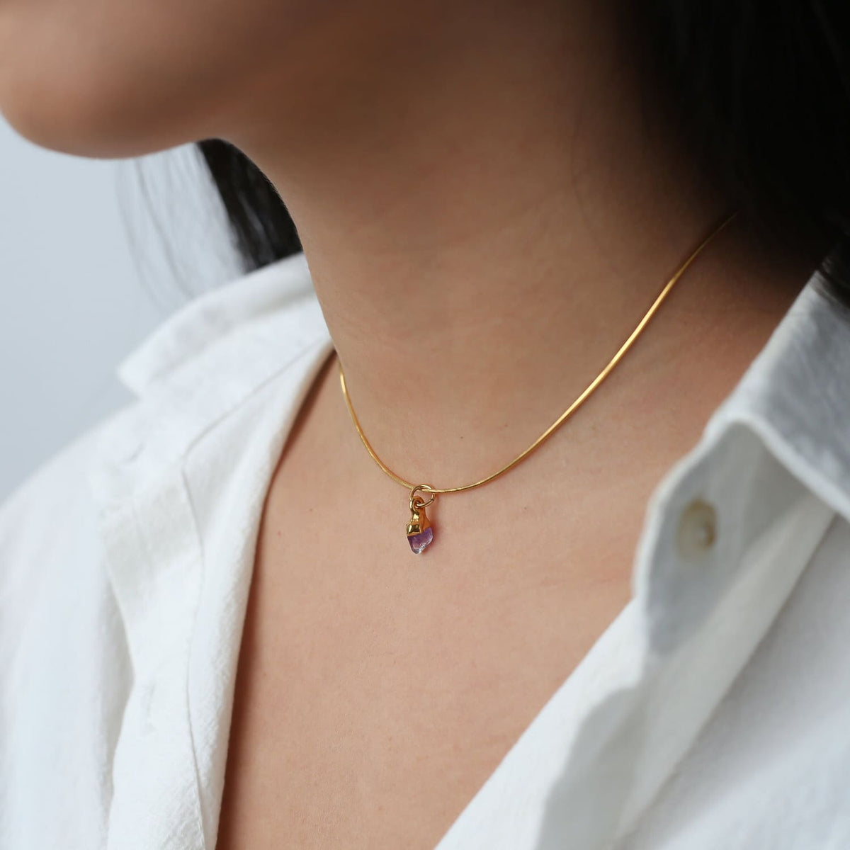 Amethyst Choker • Raw Gemstone Crystal Necklace • 24k Gold