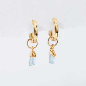 Aquamarine Huggie Earrings • Chunky 14k Gold Filled Hoops