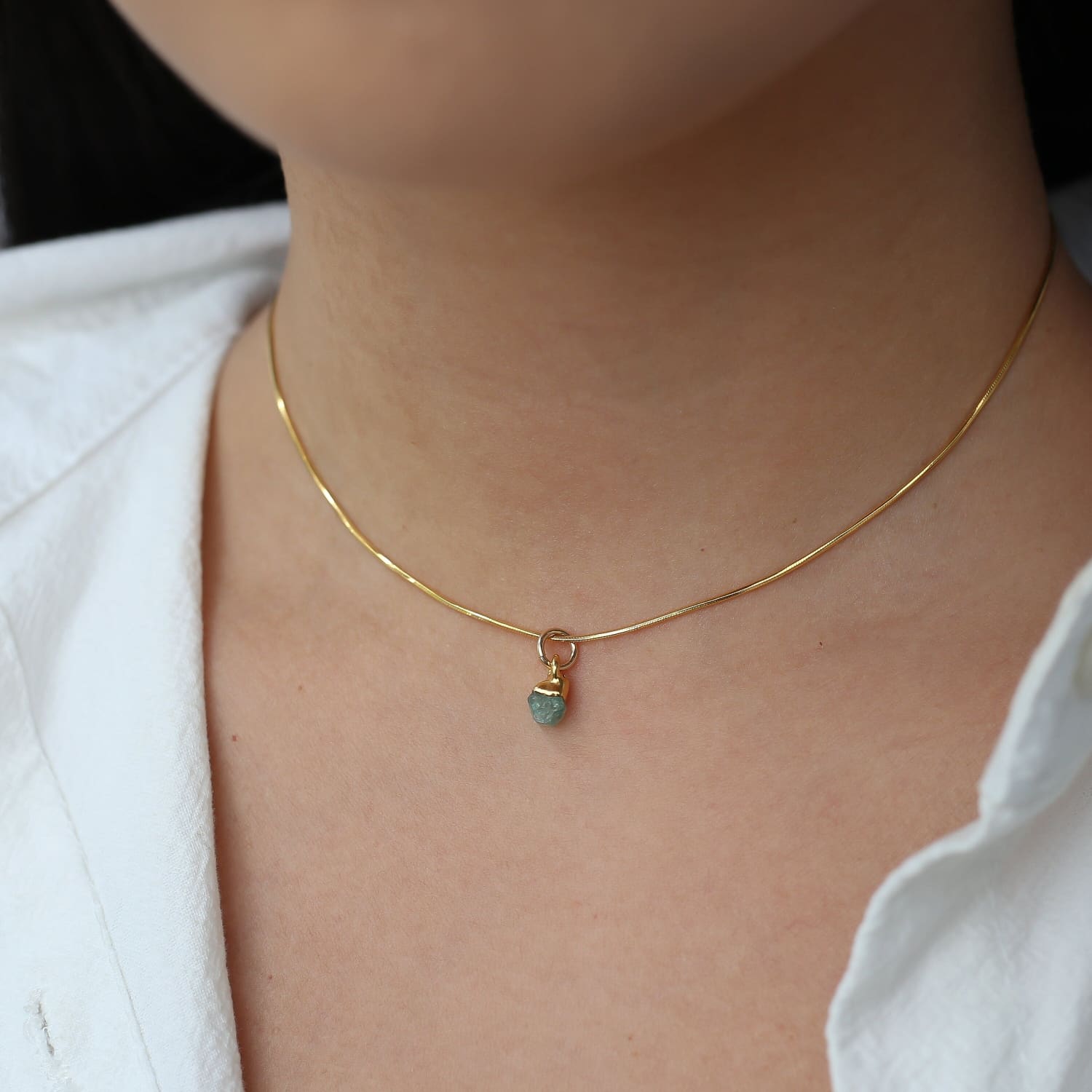 Emerald Choker • Raw Gemstone Crystal Necklace 24k Gold