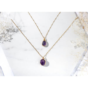Geo Raw Amethyst Necklace Gold Filled Beaded Chain 24k Dip