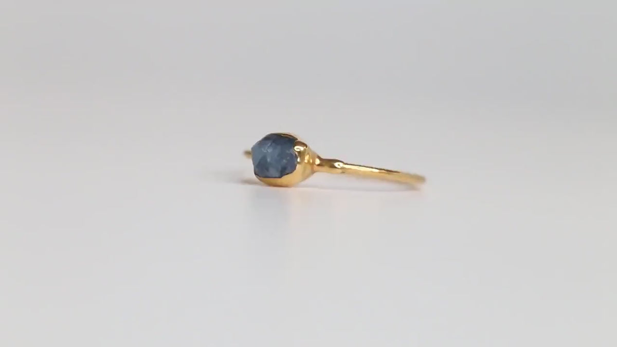 Mini Raw Sapphire Ring • Gold Filled • Dainty Unique Engagement Ring • September Birthstone • Gemstone Crystal Jewelry • 24k Dip