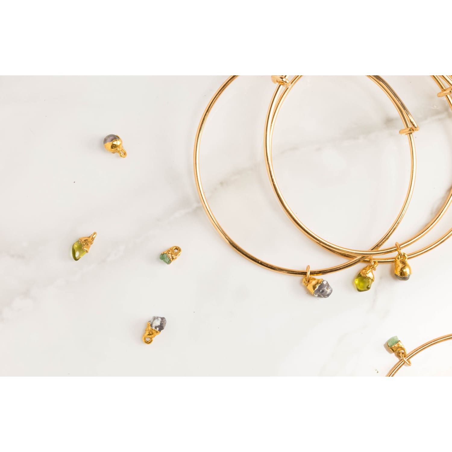 Raw Gemstone Birthstone Bracelet Real Gold Delicate Dainty •