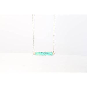 Raw Green Turquoise Bar Necklace • Minimalist Dainty