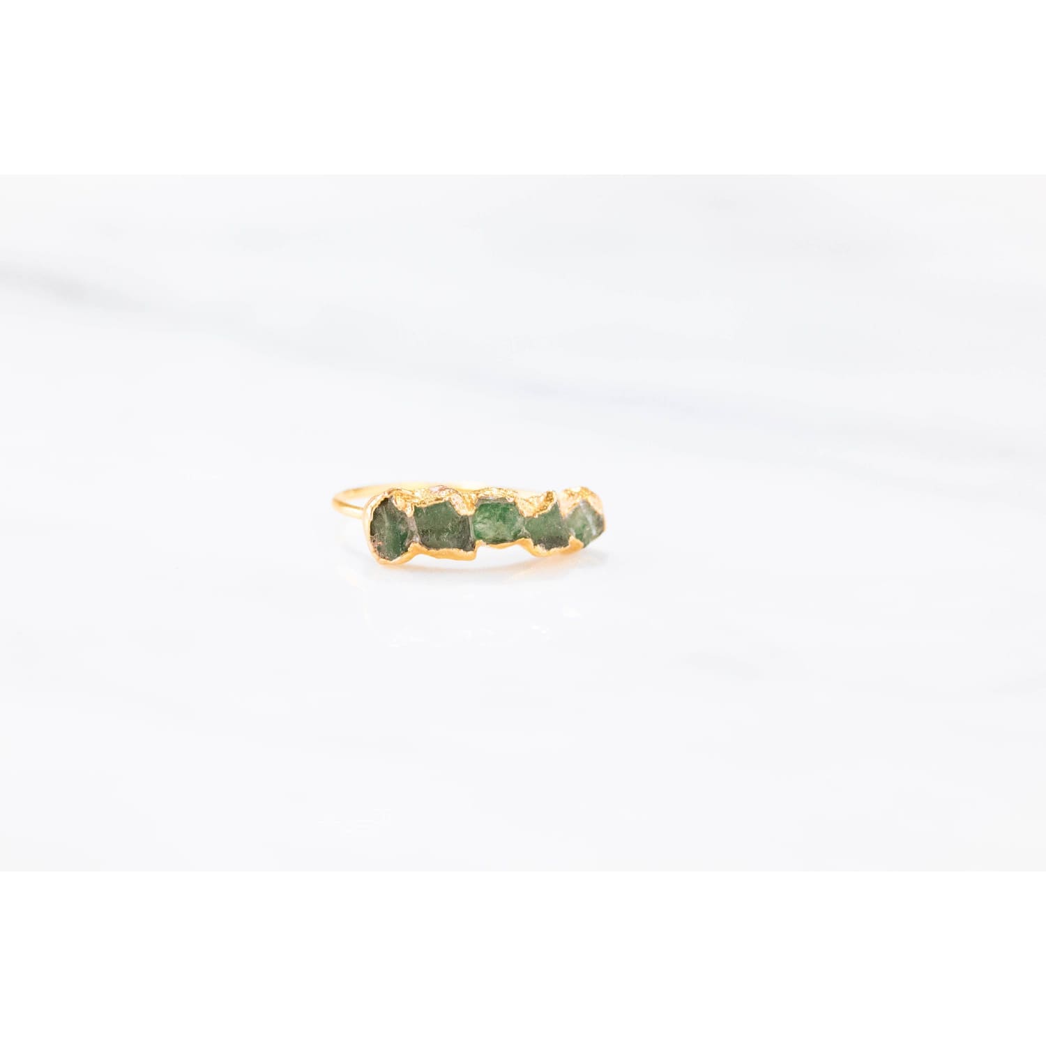 5 Stone Raw Emerald Ring in Yellow Gold Gemstone Jewelry