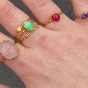 Rosecut Chrysoprase Ring, Australian Jade Ring, Minimalist Dainty Gold Ring, Jadite Color Gem, May Birthstone, Heart Chakra Stone