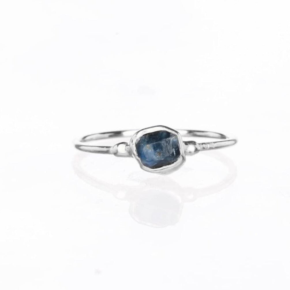 Dainty Raw Sapphire Ring in Sterling Silver Gemstone Jewelry