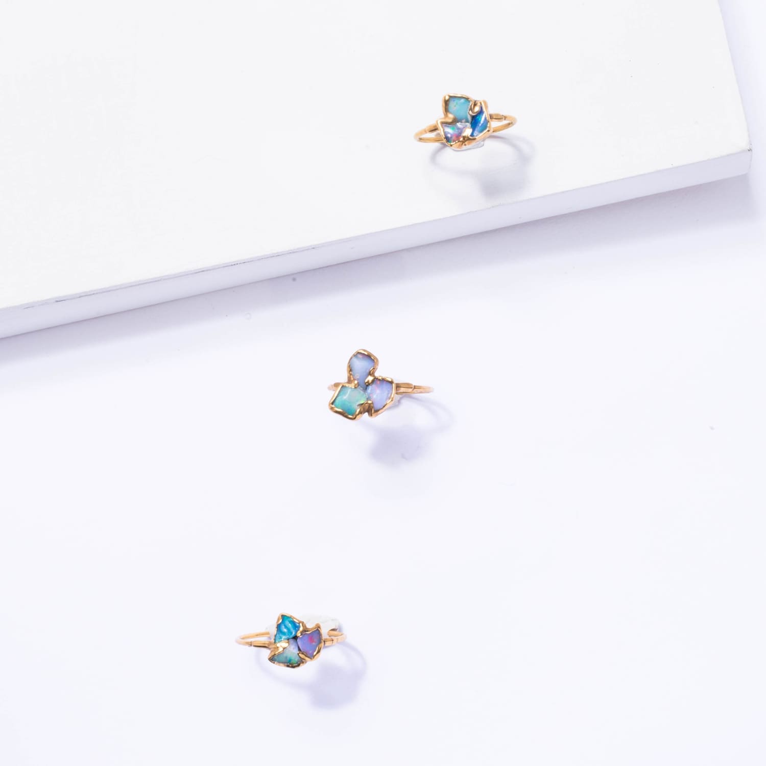 Fleur Three Stone Raw Australian Opal Cluster Ring Gemstone