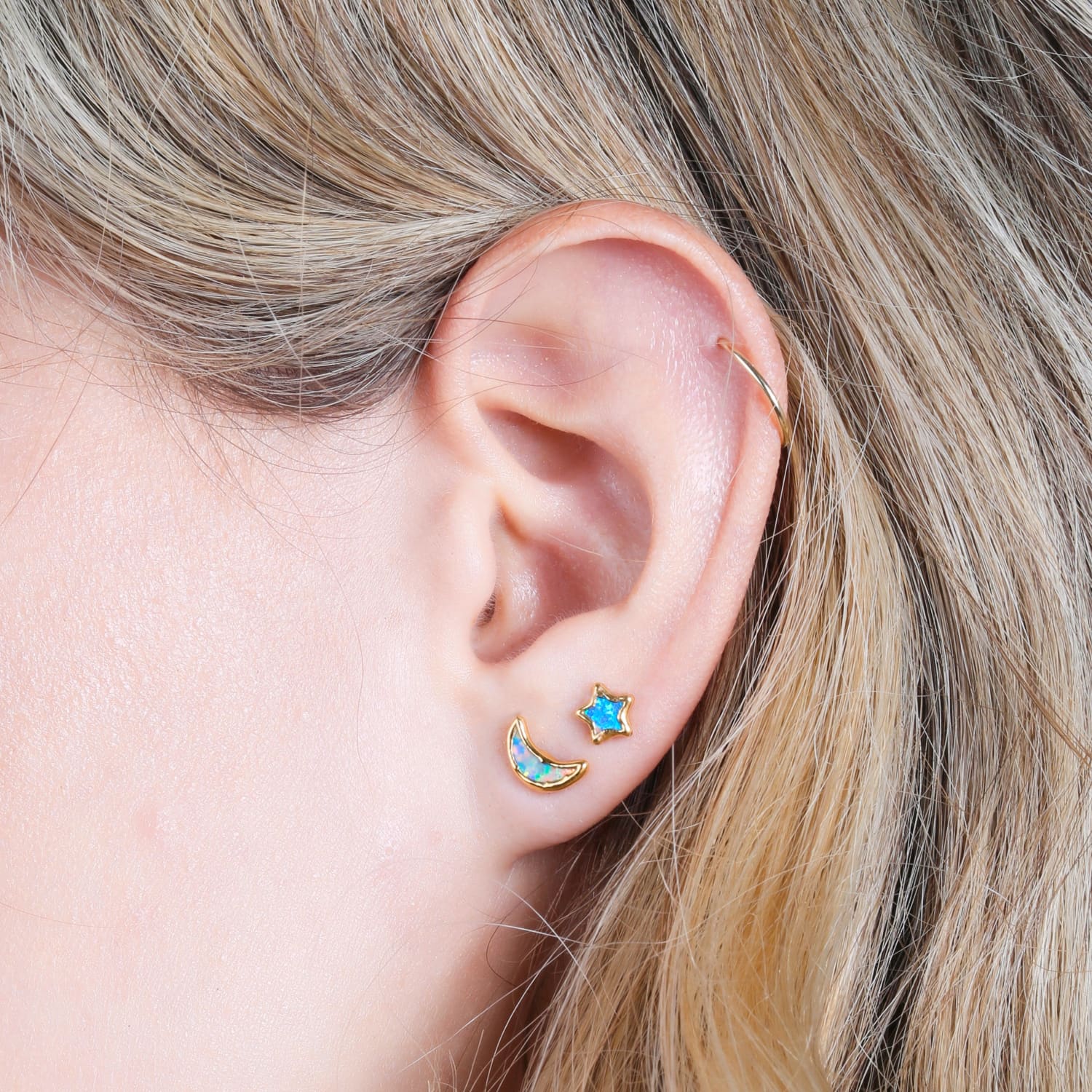 Moon Kyocera Opal Stud Earrings Raw Gemstone Jewelry Rough
