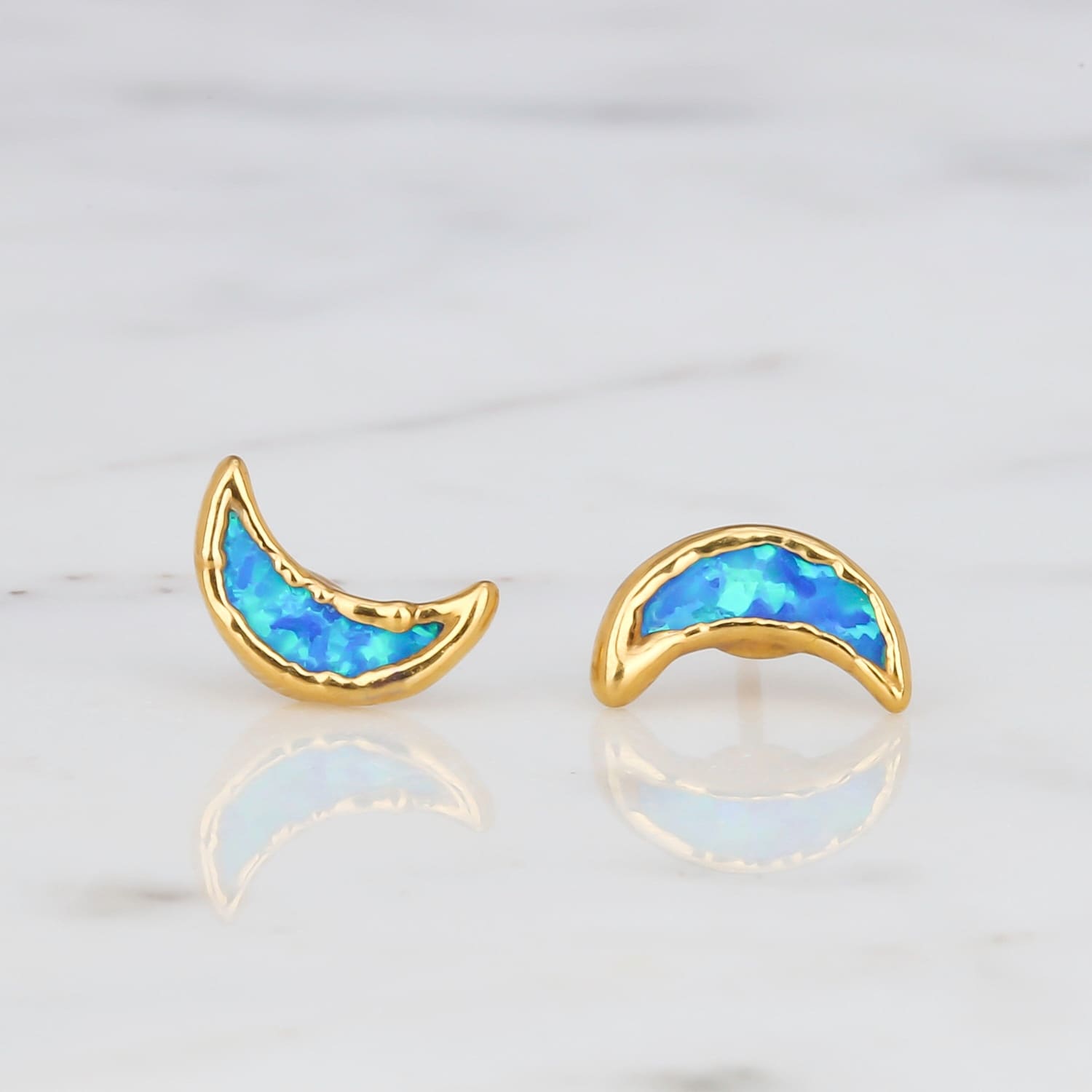 Moon Kyocera Opal Stud Earrings Raw Gemstone Jewelry Rough