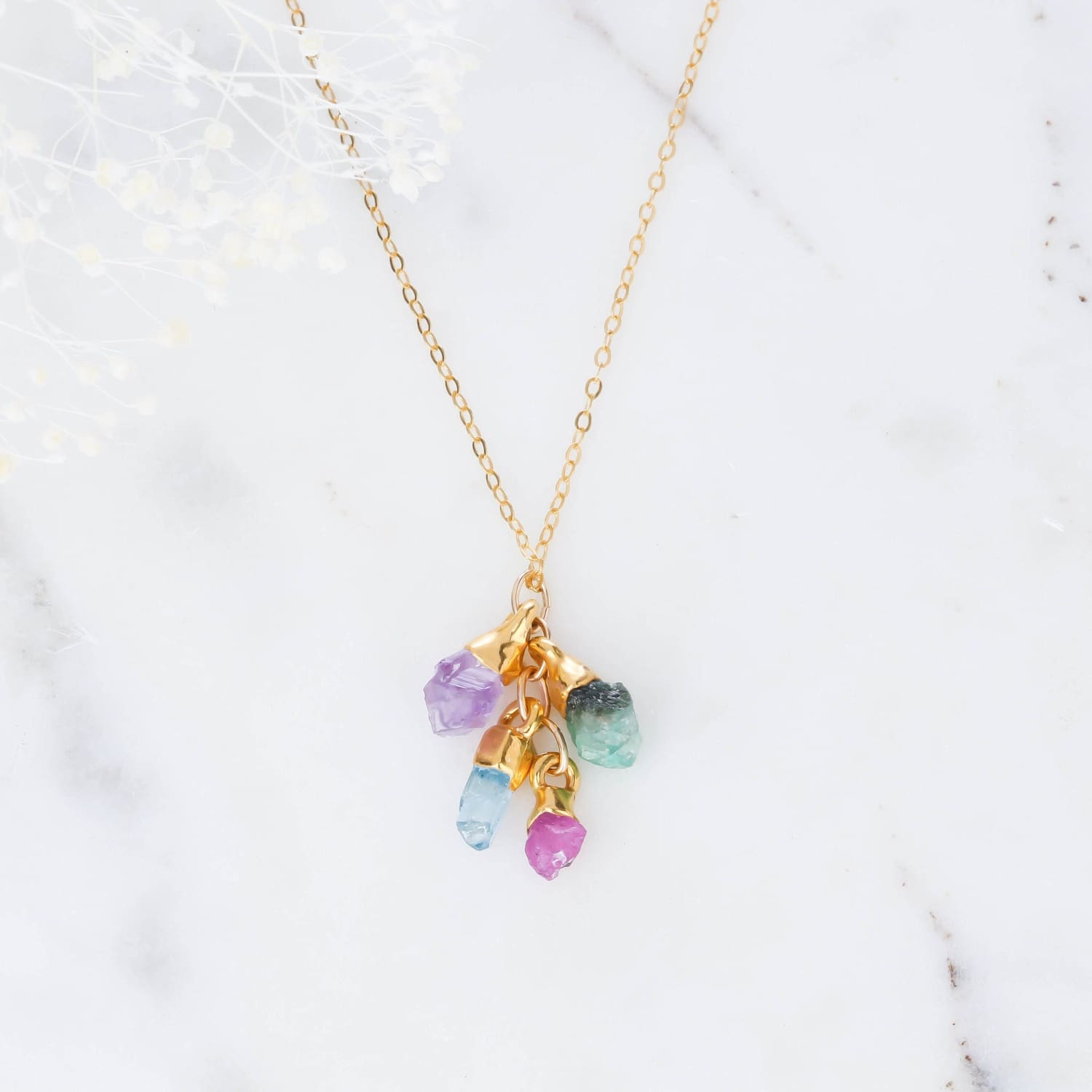 Personalized Dainty Raw Gemstone Birthstone Necklace Jewelry