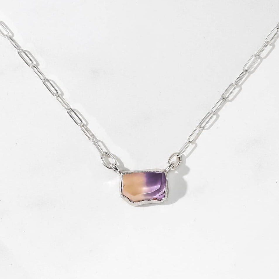 Raw Ametrine Necklace with Sterling Silver Paperclip Chain