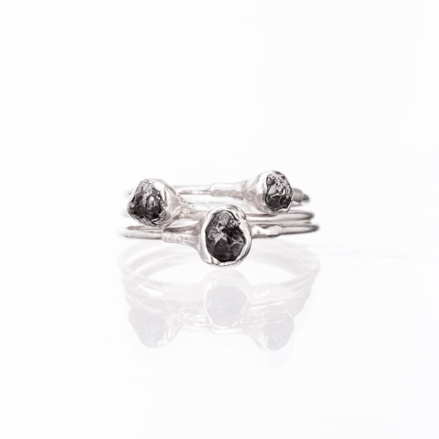 Raw Black Diamond Ring in Sterling Silver Gemstone Jewelry