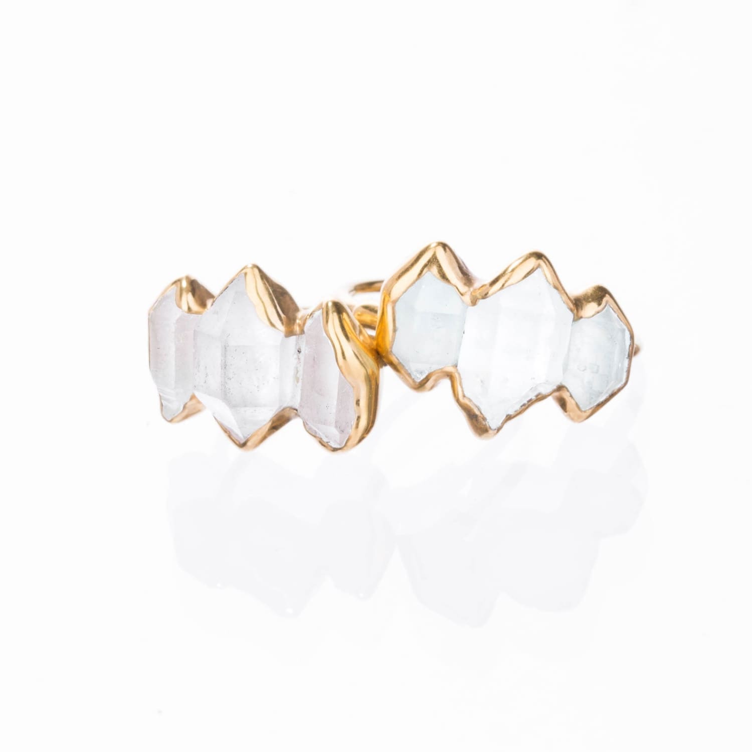 Three Stone Large Raw Herkimer Diamond Ring Gemstone Jewelry