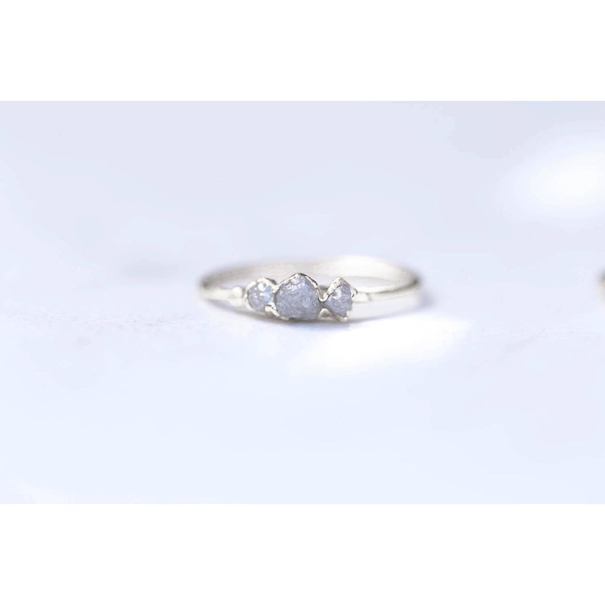 Three Stone Raw Diamond Ring in Sterling Silver Gemstone