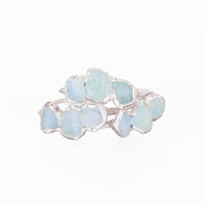 Triple Raw Aquamarine Ring in Sterling Silver Smooth Stones