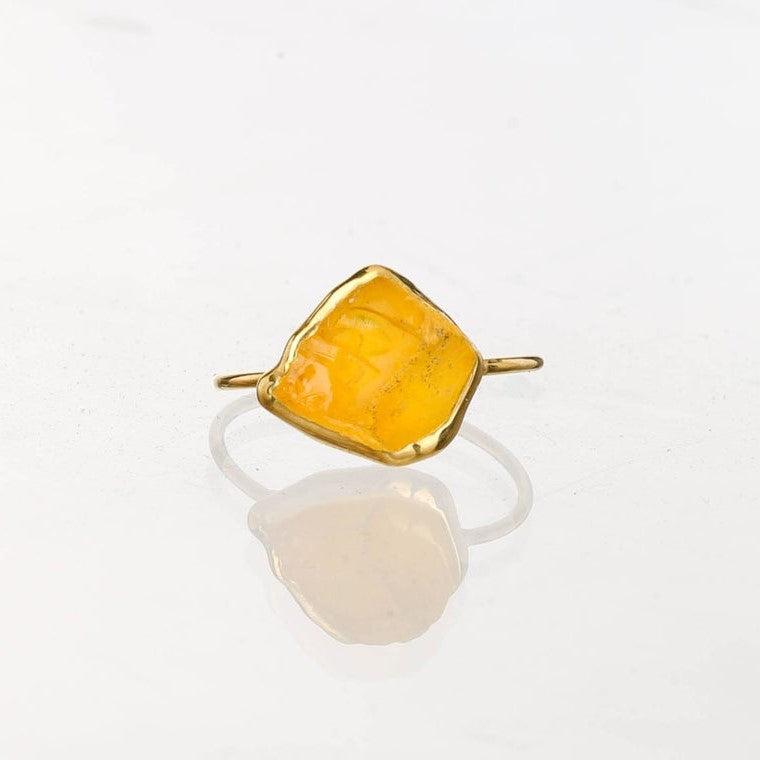 Large Raw Citrine Ring in Yellow Gold