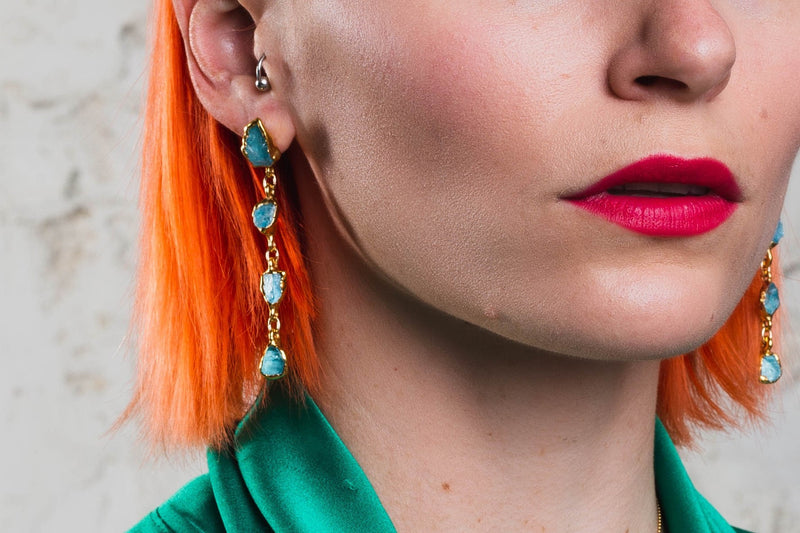 Raw Cascading Waterfall Aquamarine Earrings