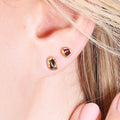 Raw Garnet Stud Earrings in Yellow Gold