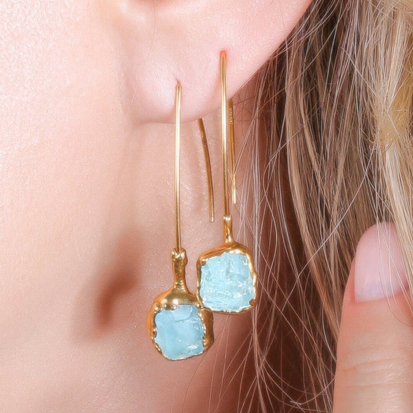 Edgy Raw Aquamarine Drop and Dangle Earrings