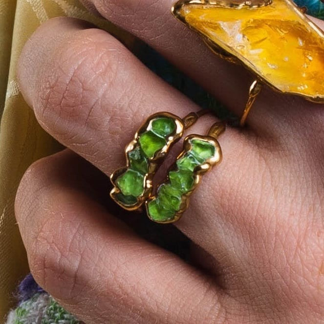 Five Stone Raw Peridot Ring