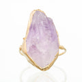 Vertical Raw Amethyst Ring, Rose Gold Rough Gemstone Ring,