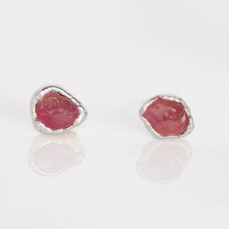 Dainty Raw Ruby Stud Earrings in Sterling Silver
