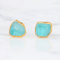 Raw Apatite Stud Earrings in Rose Gold