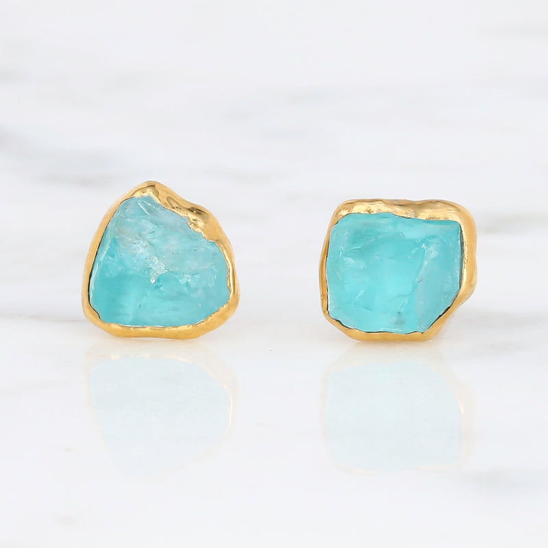 Raw Apatite Stud Earrings in Rose Gold