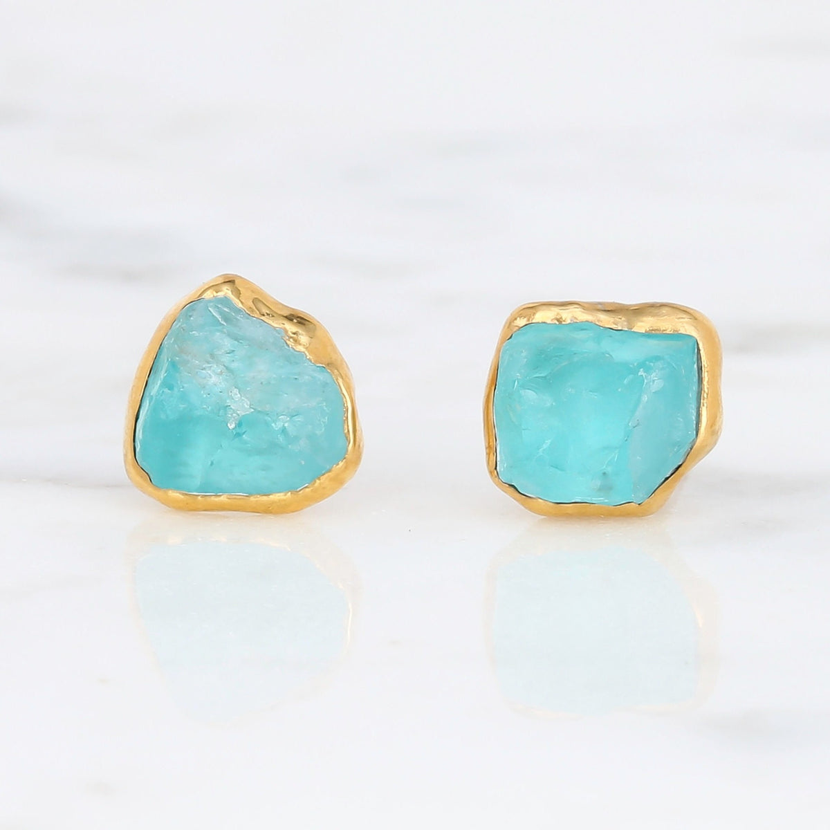 Raw Apatite Stud Earrings in Rose Gold