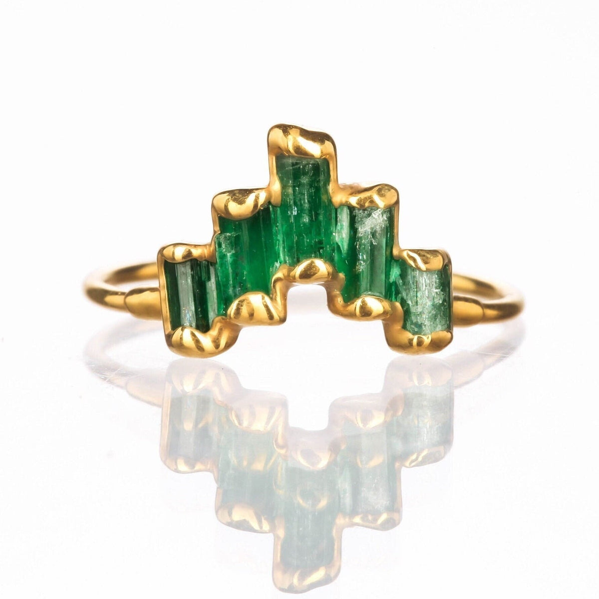 Art Deco Witchy Raw Panjshir Emerald Ring