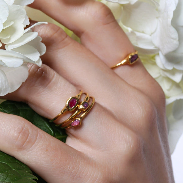 Dainty Raw Ruby Ring in Yellow Gold