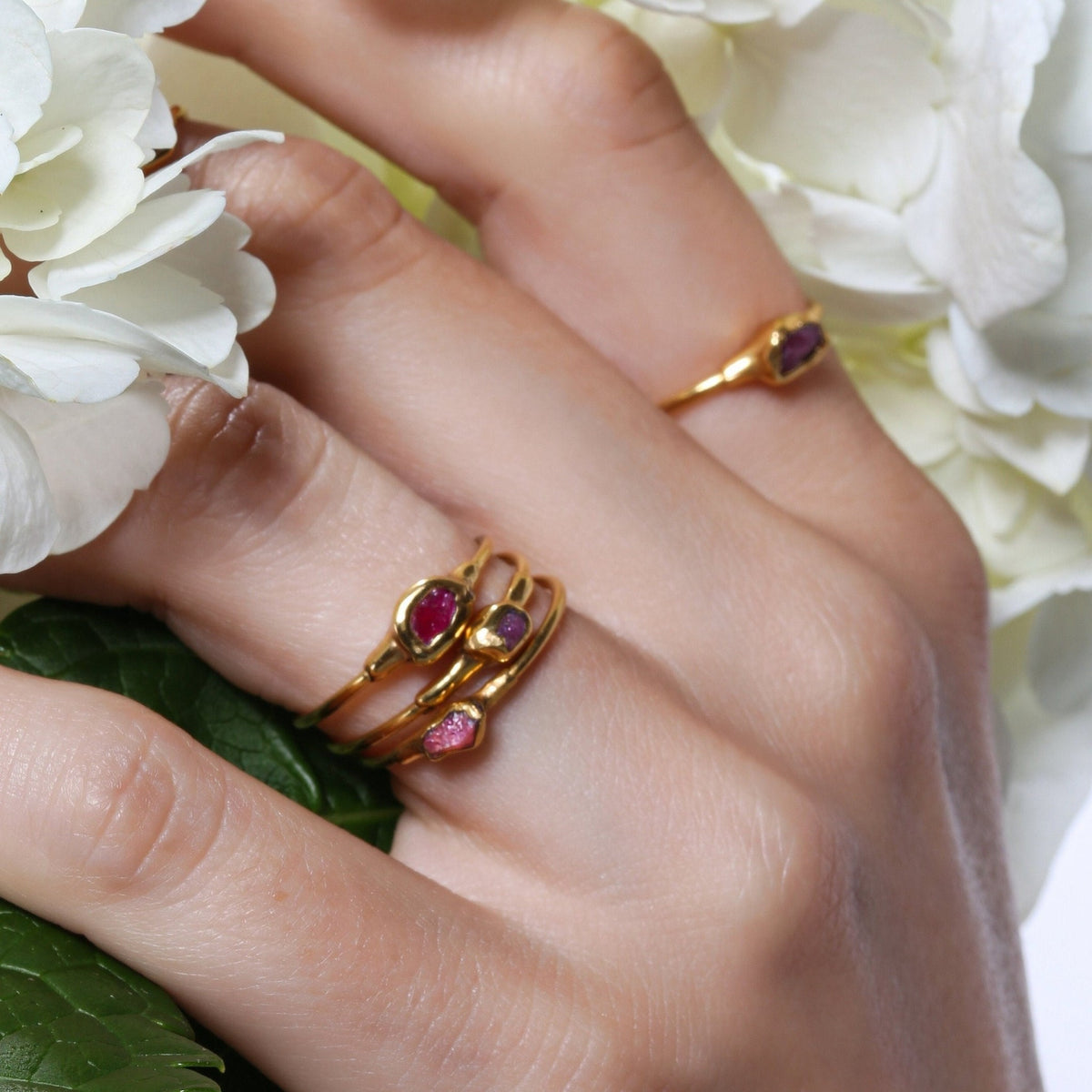 Dainty Raw Ruby Ring in Yellow Gold