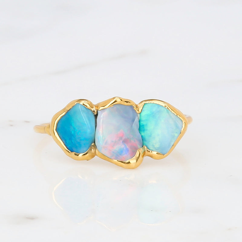 Three Stone Raw Australian Opal Ring