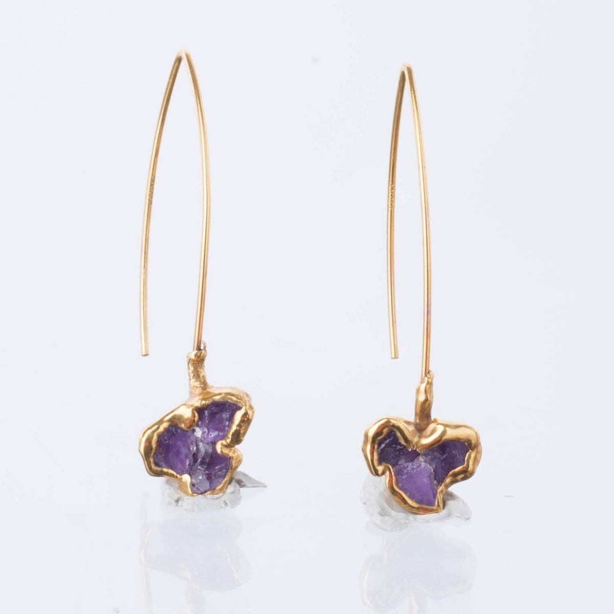 Edgy Fleur Raw Amethyst Cluster Drop Earrings