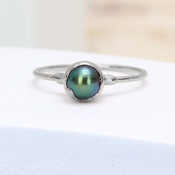 Silver Black Pearl Ring
