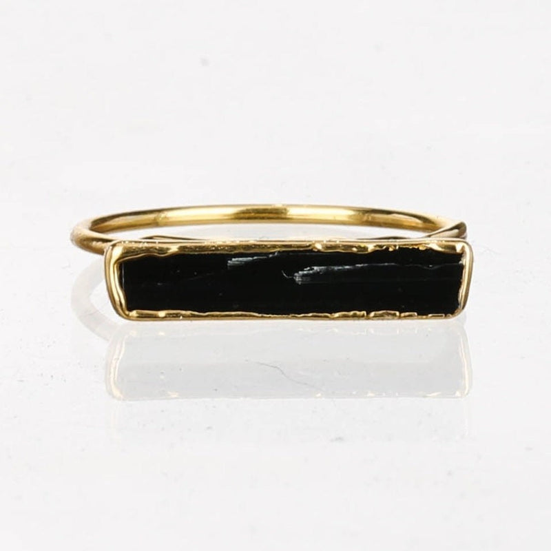 Raw Black Tourmaline Bar Ring