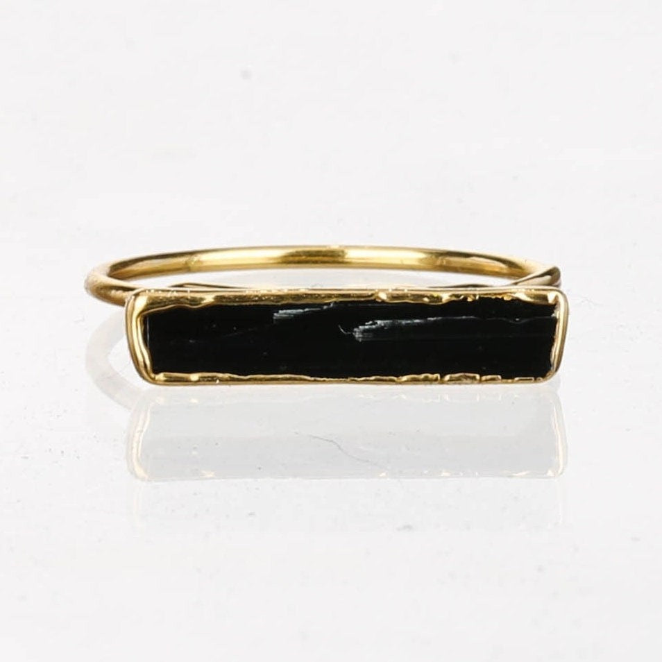 Raw Black Tourmaline Bar Ring