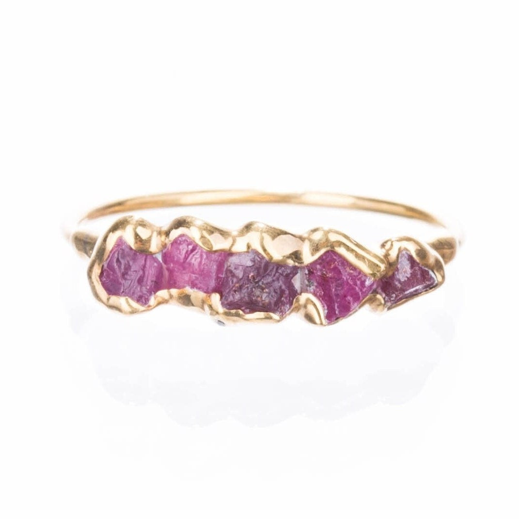 Five Stone Raw Ruby Ring