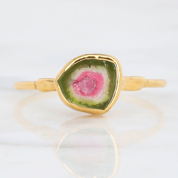 Raw Watermelon Tourmaline Slice Ring
