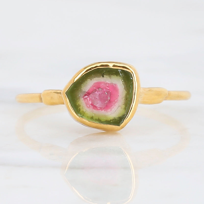 Raw Watermelon Tourmaline Slice Ring