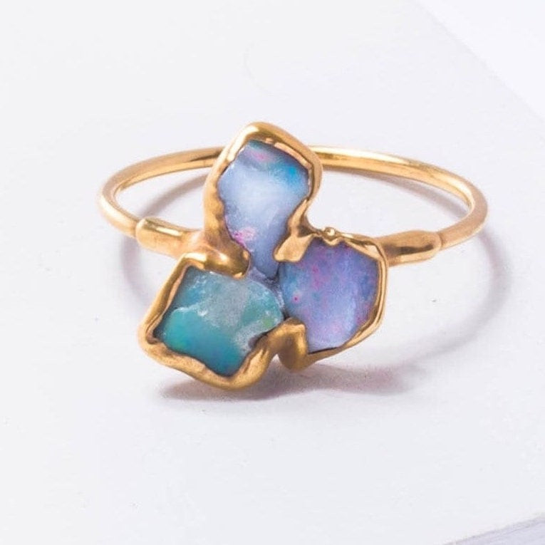 Fleur Three Stone Raw Australian Opal Cluster Ring