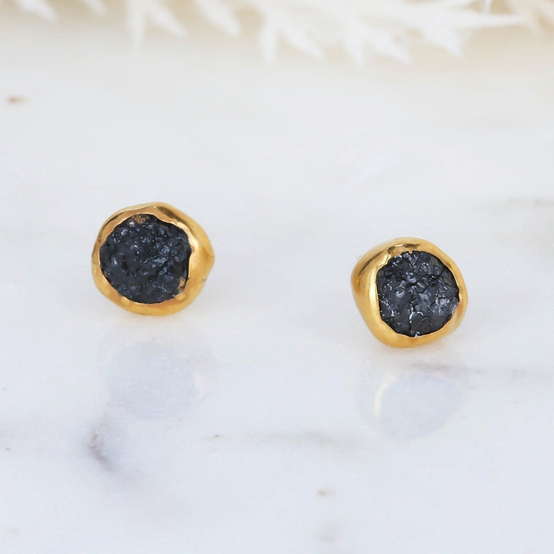 Raw Black Diamond Stud Earrings