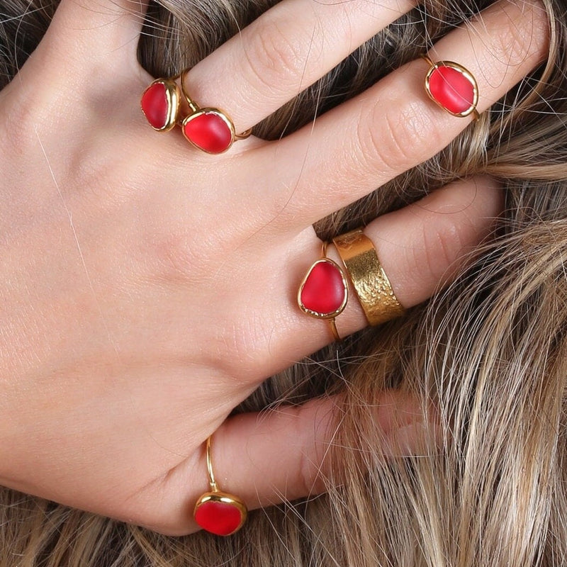 Vermillion Sea Glass Ring in 24k gold dip