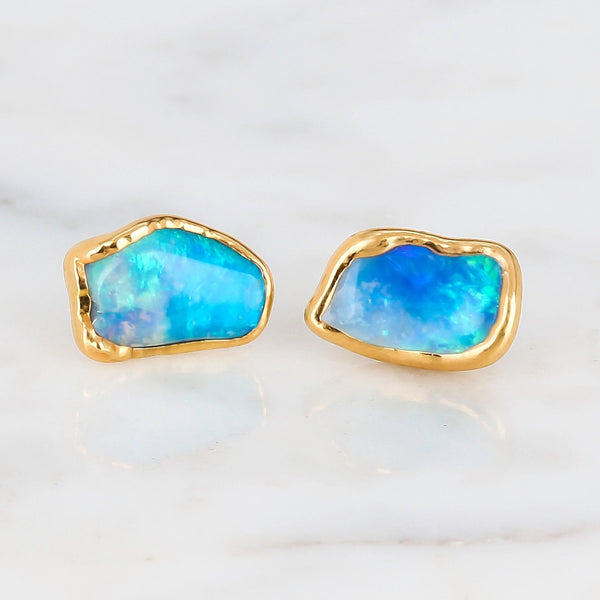 Large Raw Australian Opal Stud Earrings