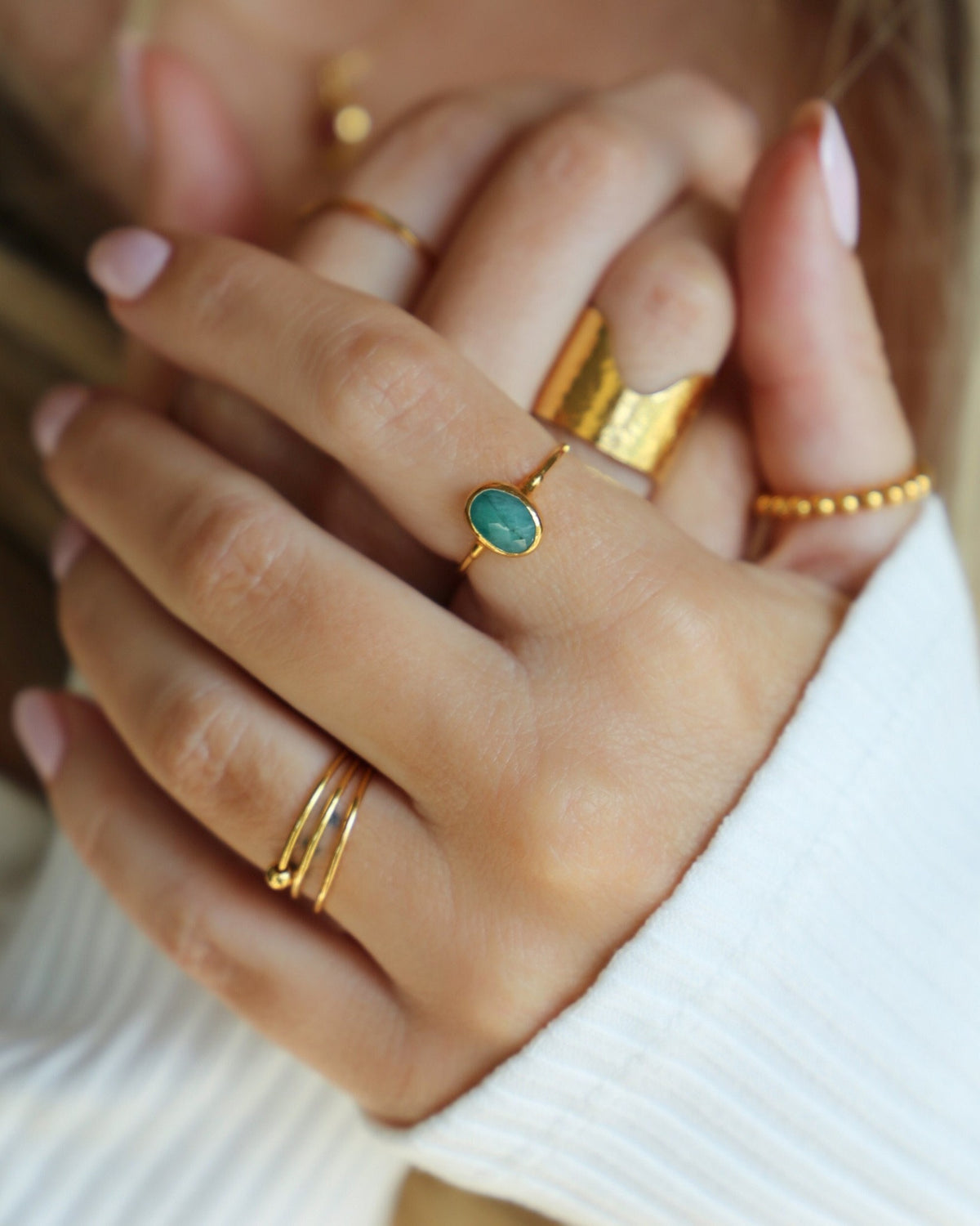 Oval Rosecut Raw Emerald Ring