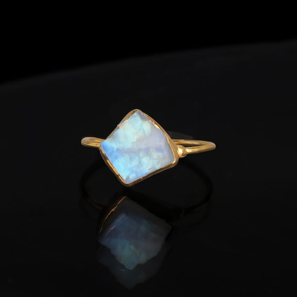 Rainbow Raw Moonstone Ring