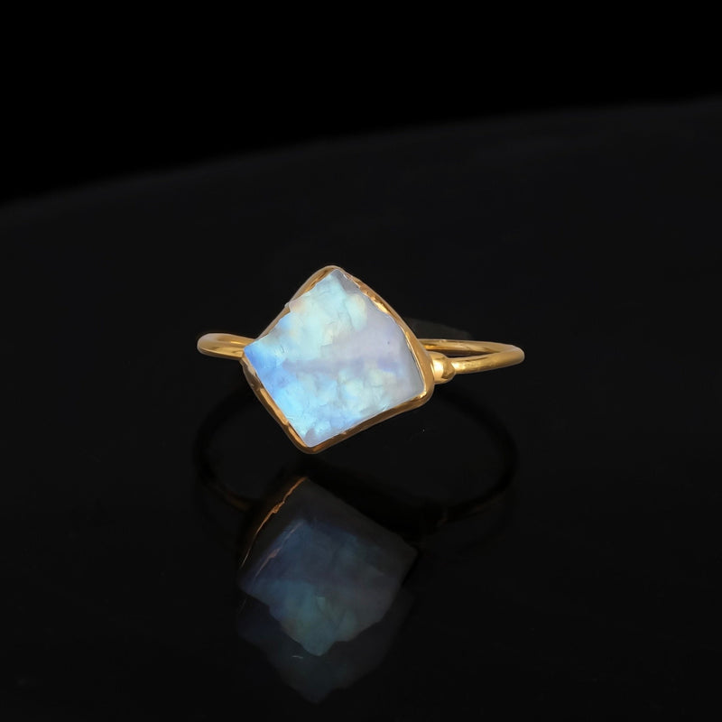 Rainbow Raw Moonstone Ring