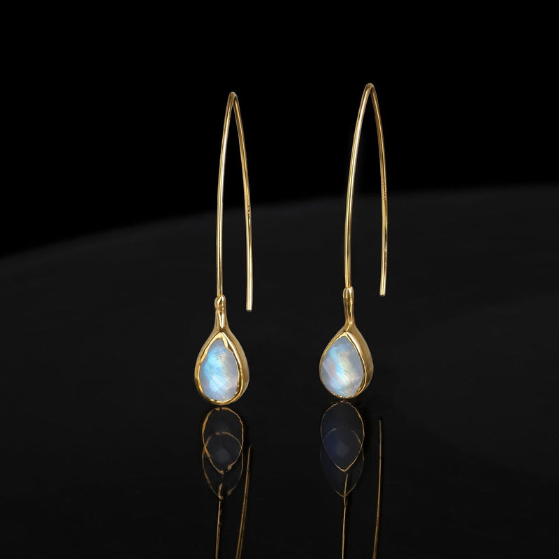 Edgy Rain Drop Rainbow Moonstone Earrings