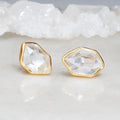 Large Raw Herkimer Diamond Stud Earrings in Yellow Gold