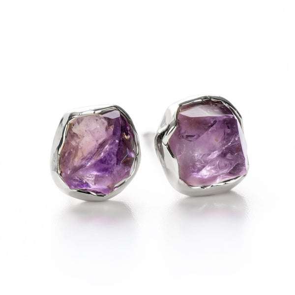 Mini Raw Amethyst Earrings, Tiny Gold Stud Earrings, February Birthstone Earrings, Dainty Earrings, Raw Earrings, Bridal Shower Gift